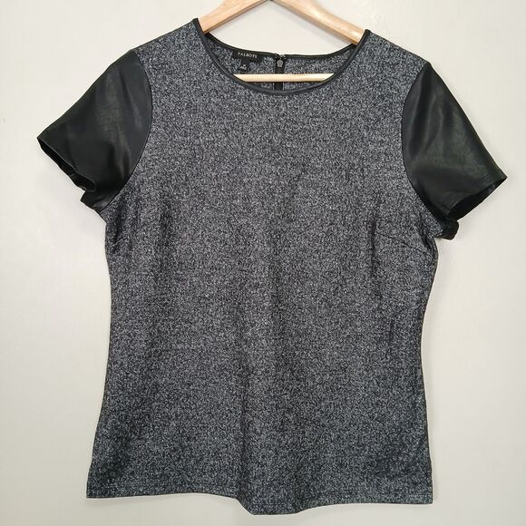 Talbots Tops - Talbots Wool Blend Top Women Medium Faux Leather Sleeve Edgy Glam Rock Night Out